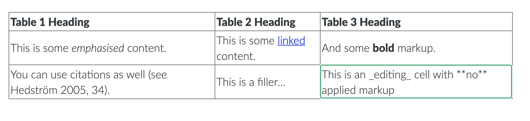 Table Editor pre-rendering